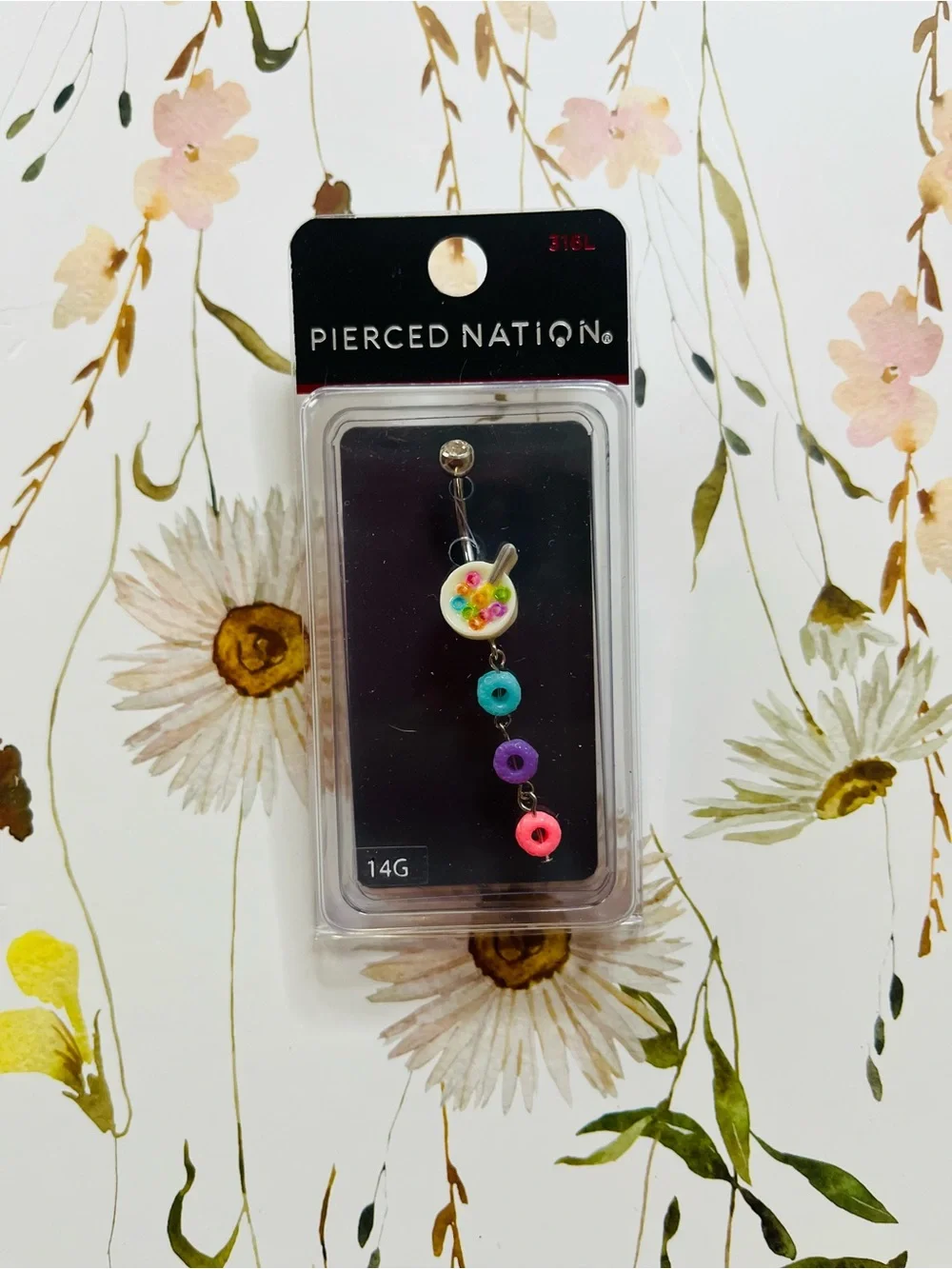 Pierced Nation Cereal Bowl Belly Ring Fruit Loops Dangle 14G NWT